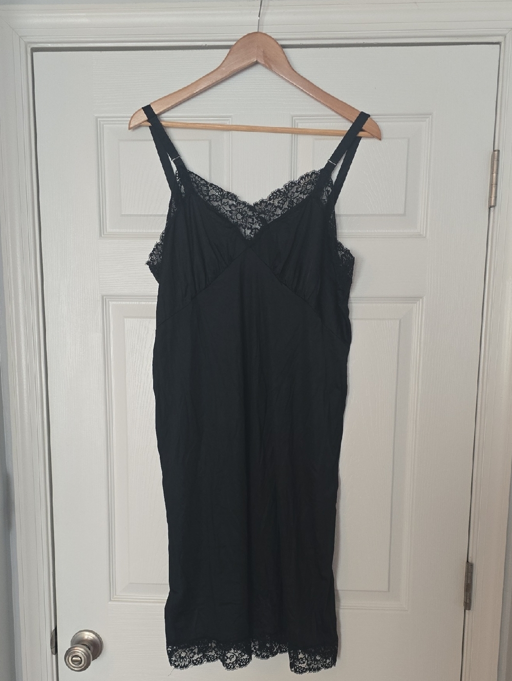 Vintage Black Lace-Trim Full Slip